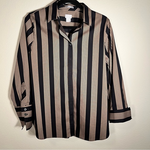 Chico's Tops - Chico's Black and Tan Casual Button Down Shirt Size 1